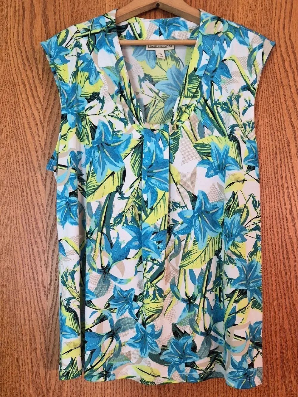 Pretty Dana Buchman Blue Green Floral Tank Top Sz XL